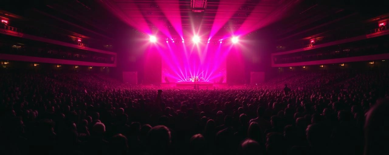 Público en un evento con luces de escenario